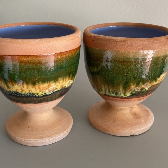 Terracotta Goblets Water or Wine Glasses Earthy Hues Cool Blue Nature Element 2 - Picture 5 of 11